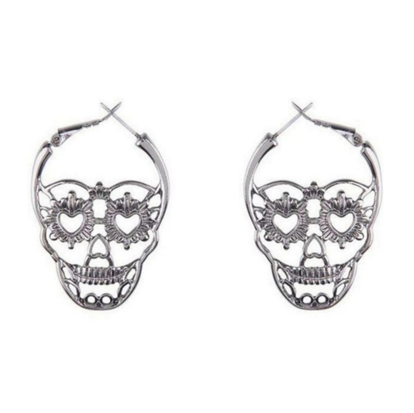 Skull Punk Hoop Earrings - Picture 4 of 16